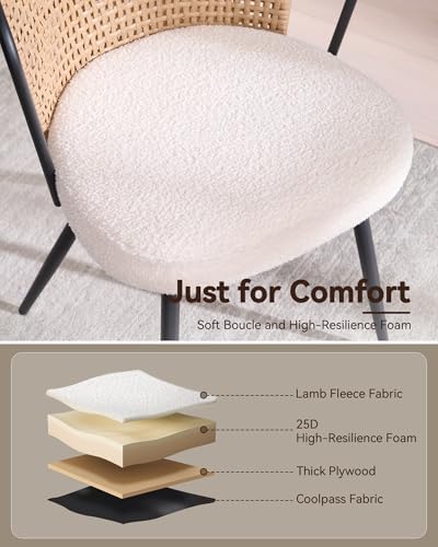 BedsPick Rattan Dining Chair Set of 6 - Farmhouse Upholstered PE Rattan Kitch...