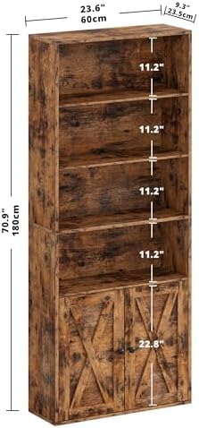 IRONCK Industrial Bookshelves and Bookcases with Doors Floor Standing 6 Shelf...