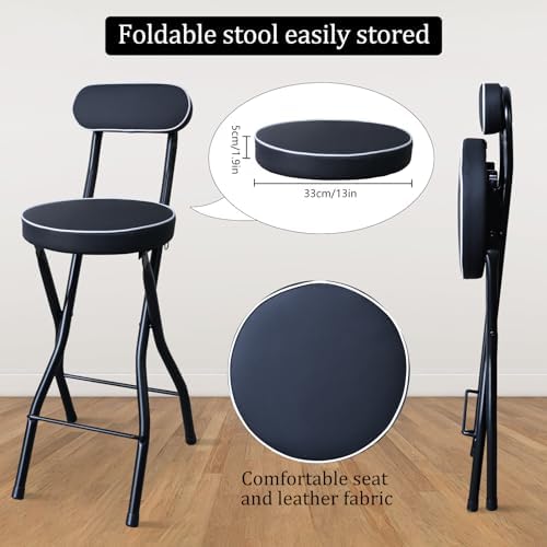 Uwear Portable Folding Stool,Folding Bar Stool with Back,Leather Padded Count...