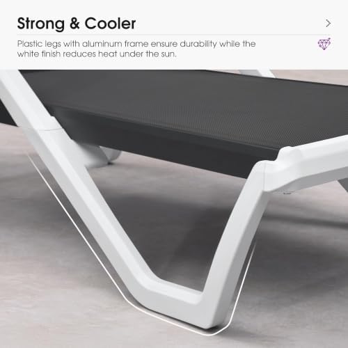 PURPLE LEAF Lounge Chair Outdoor Set of 2 w/Armrest for Poolside Dark Grey | ...