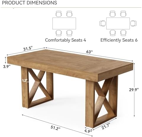 Little Tree 63-Inch Dining Table for 4-6 People, Farmhouse Thick Appearance D...