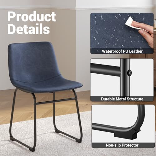 Dining Chairs Set of 6, 18in PU Leather Modern Kitchen Chairs, Blue