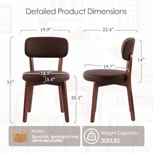 Furniliving Oak Wooden Dining Chairs Set of 4, Mid-Century Modern Leather Uph...