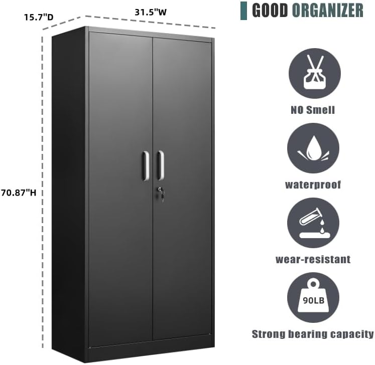 Approgreent Metal Storage Cabinet with Adjustable Shelves, Garage Cabinet wit...