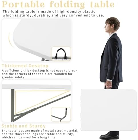 Set of 2 Folding Table 5 FT Camping Table Portable White Lightweight Plastic ...