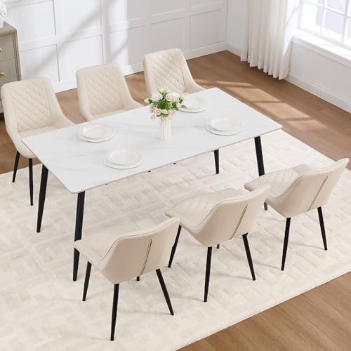 Dining Chair Set of 6, Modern Dining Chairs with Thick Cushions, Faux Leather...