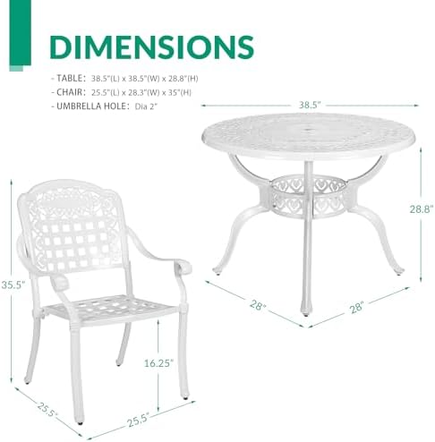 VIVIJASON 5-Piece Patio Furniture Dining Set, All-Weather Cast Aluminum Outdo...