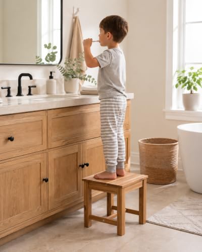 12" Wooden Step Stool, Small Wood Stool for Bathroom, Kitchen - White Oak