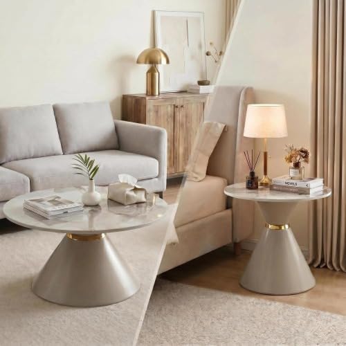 Modern Round Nesting Coffee Tables Set of 2, Marble‑Look Tabletop with Base |...
