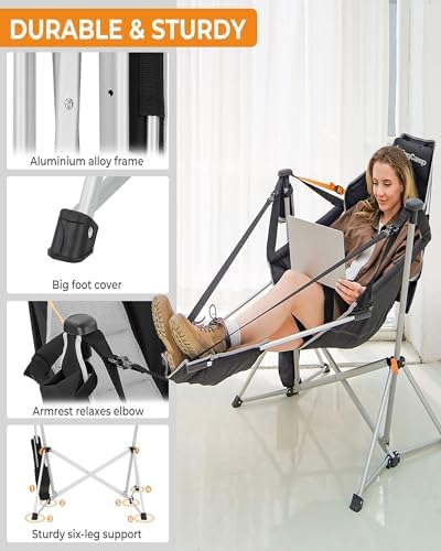 KingCamp Hammock Chair with Footrest, Heavy Duty Swinging Chairs 400lbs | Fol...