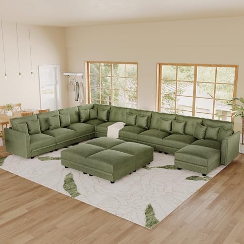 LLappuil 14-Seat Modular Sectional Sofa with Storage, 163" Oversized U-S...