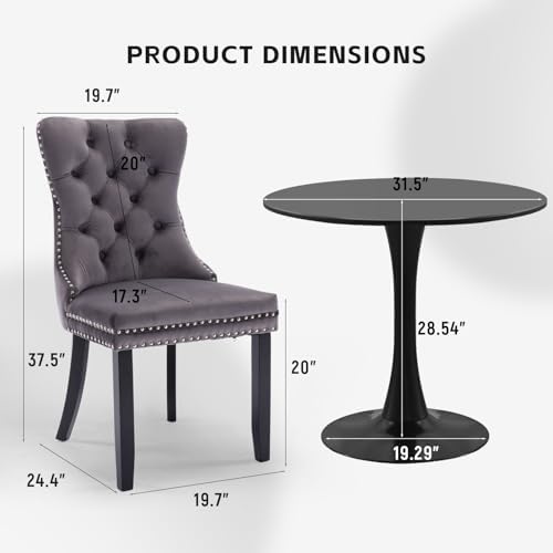 31.5" Small Round Kitchen Table Set for 2 with Velvet Upholstered Chairs