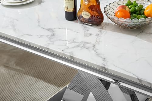 Henf 68" Faux Marble Dining Table Set for 6, 7 Piece Marble Dining Table...