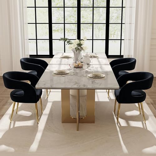 Hyfirm Black Barrel Dining Chairs Set of 4, Upholstered Velvet Dining Room Ch...