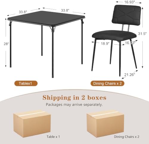 VECELO Card Table and Chair Set 3 Piece, Square Stitched, Black