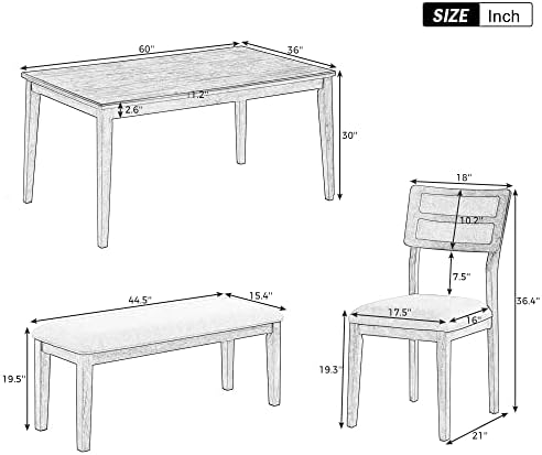 Merax 6-Pieces Solid Wood Dining Table Set for 6, Farmhouse Kitchen Room Tabl...