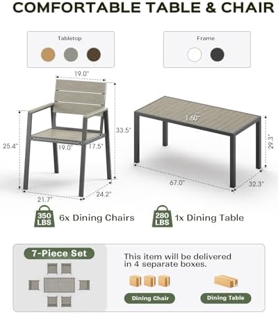 Vexwalx Outdoor Dining Set, Aluminum Dining Table Set for 6, Patio Table and ...