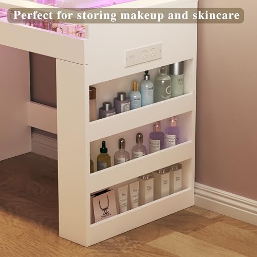 HUAHUU Vanity Desk with Lighted Mirror & Transparent Top, Makeup Vanity D...