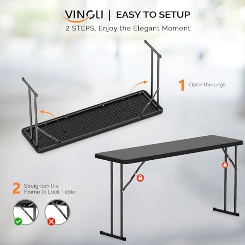 VINGLI 5 FT Narrow Folding Table,Premium Quality HDPE Material and Sturdy Met...