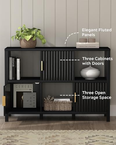 EYYTHUNG Fluted Storage Organizer Bookshelf, Modern Cube Bookcase with 3 Open...