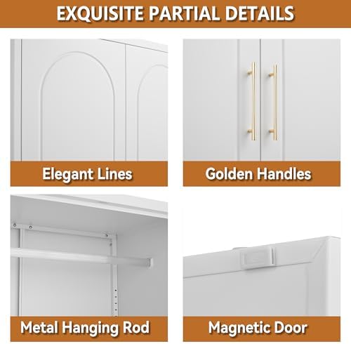 Polup 71" White Metal Armoire Wardrobe Closet with 2 Doors and Shelves