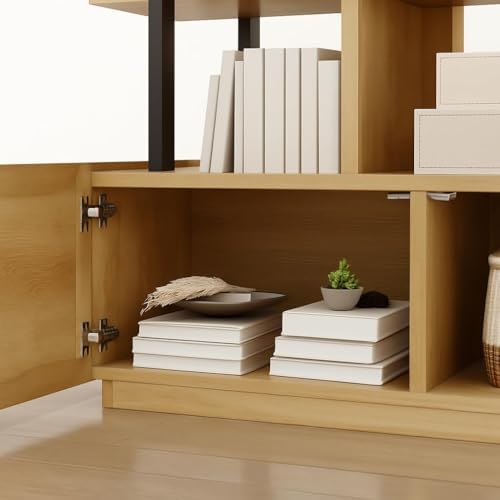 GAOMON 71.1 Inch 5 Tier Rattan Bookshelf with Storage Cabinet & Door