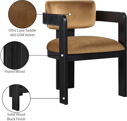 Meridian Furniture Sacha Velvet/Rubberwood Dining Chair, Saddle, Set of 2