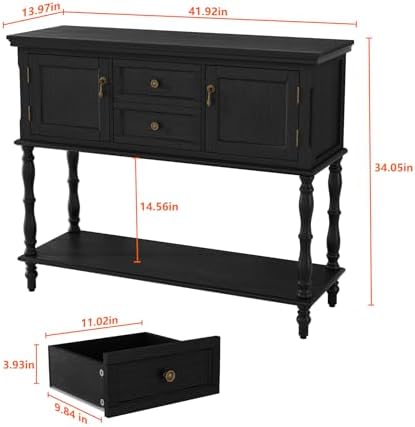 ARTPOWER Console Table with 2 Drawers, Retro Entryway Table with 2 Door