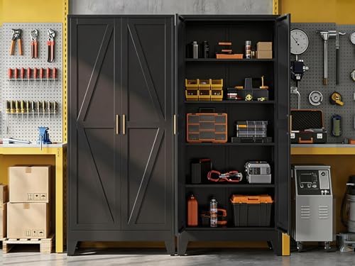 71" H Black Metal Storage Cabinets,Garage Storage Cabinet,Tall Pantry Ca...