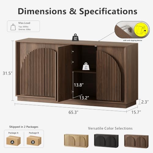 win2win 65" Sideboard Buffet Cabinet with Storage, Modular Credenza, Walnut