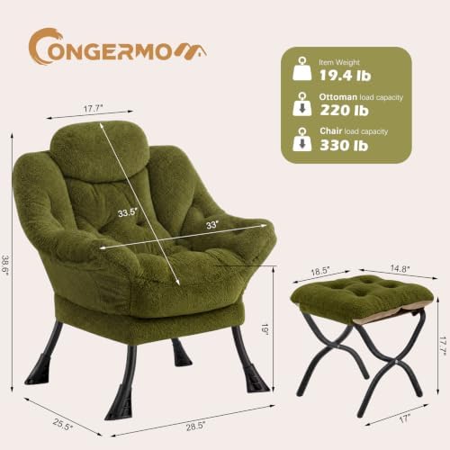 Lazy Chair with Folding Ottoman,Leisure Sofa Chair,Soft Fabric Armchair with ...