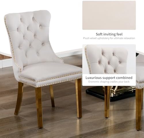 Velvet Dining Chairs Set of 4, Mid Century Tufted Dining Room Chairs with Nai...