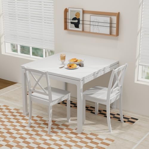 GIANTEX Wood Dining Chairs Set of 4 White, Armless Kitchen Chair w/Rubber Woo...