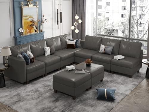 EASE MOOSE Faux Leather Sectional Modular Couch Sleeper Sectional Sofa | Faux...