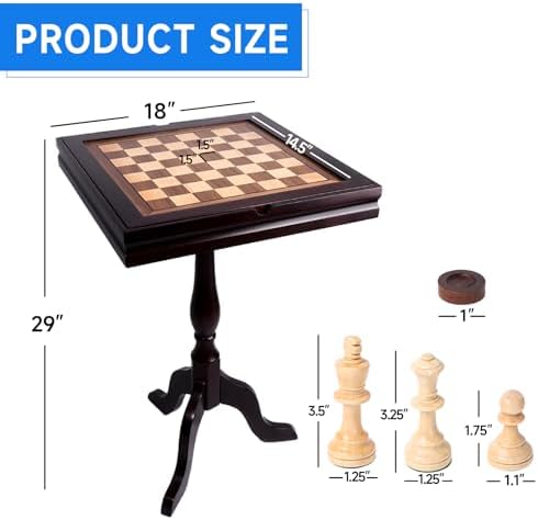 GSE Wooden 3-in-1 Chess Checkers Backgammon Game Table Set with Game Pieces