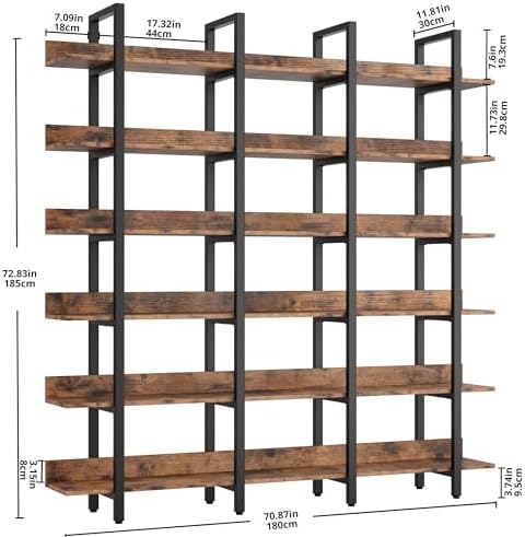 IRONCK Book Shelf Triple Wide 72.8" H x 70.9" W 6 Tiers with Back F...