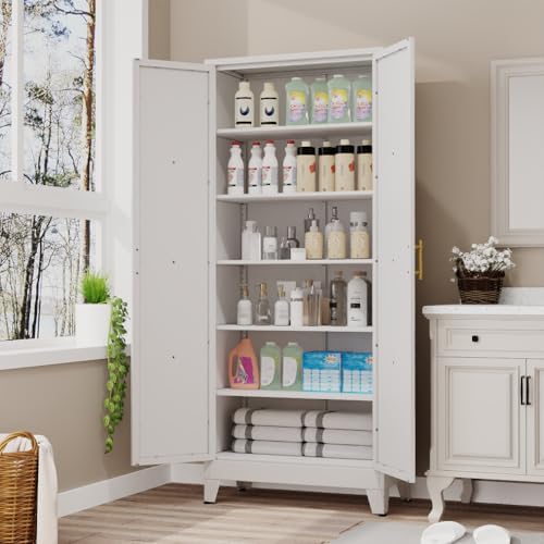 75.2" Tall Metal Kitchen Pantry Storage Cabinet, Freestanding Cupboard w...