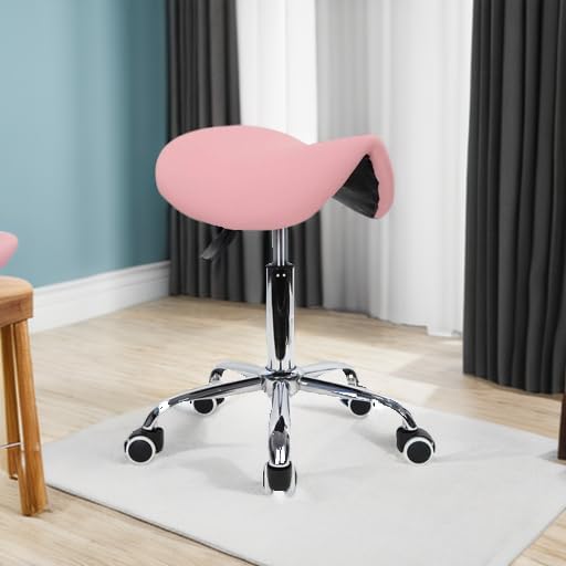 KKTONER Rolling Saddle Stool PU Leather Swivel Adjustable Rolling Stool with ...