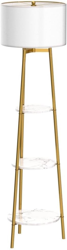 ROSEN GARDEN Floor Lamp, Standing Reading Light with Faux Marble Shelves and ...