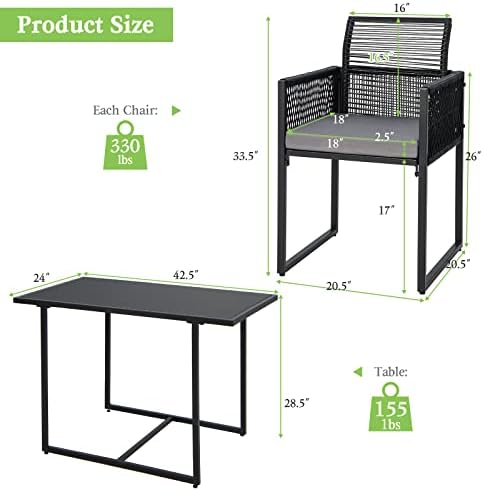 Tangkula 3 Pieces Outdoor Dining Set, Patio PE Rattan Furniture Set with Fold...