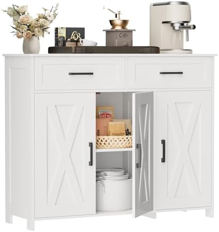 Homhedy Coffee Bar Storage Cabinet with Drawers, Kitchen Buffet Cabinet
