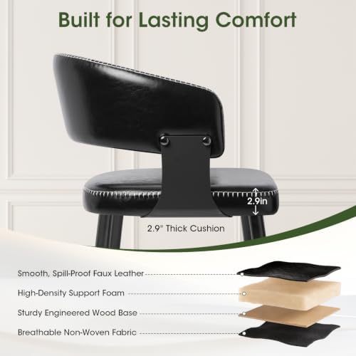 26" Counter Height Bar Chairs Set of 2, Padded Island Chairs, Black