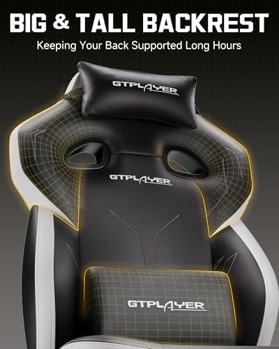 GTPLAYER Big & Tall Gaming Chair, Wide Seat with Footrest, Jet Black | Er...