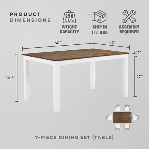 Lexicon 7-Piece Dining Set, Wooden Dining Table and 6 Chairs, Cherry/White