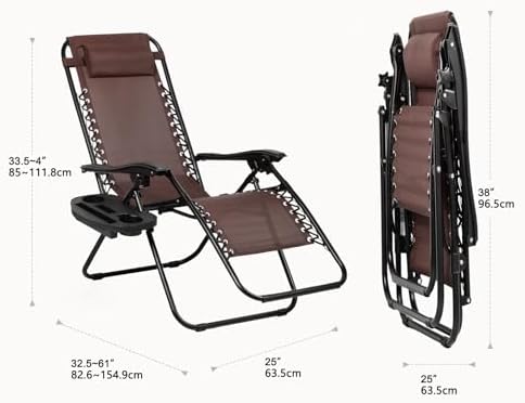 Nazhura Set of 2 Relaxing Recliners Patio Chairs Adjustable Steel Mesh Zero G...
