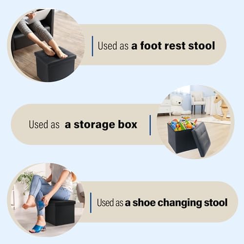 LotFancy Storage Ottoman, 2 Pack, Foldable Foot Rest Stool, 13x12x12 Inches S...