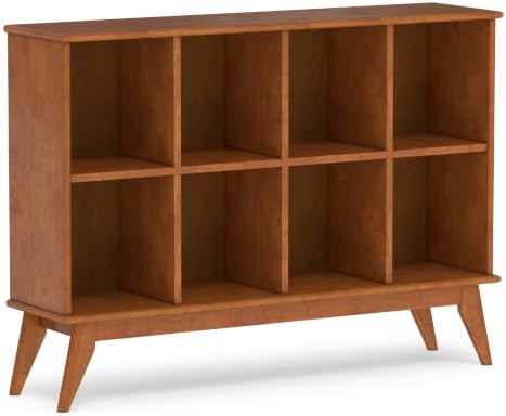 SIMPLIHOME Draper 57" Wide Solid Wood 8-Cube Console Table in Teak Brown