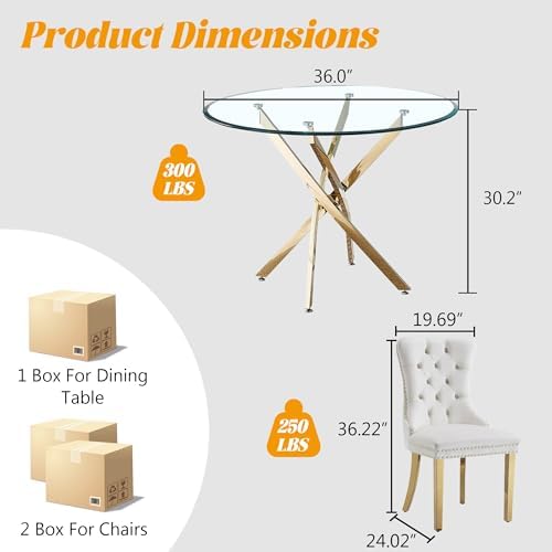 Glass Dining Table Set for 4, 5-Piece Round Tempered Glass Kitchen Table Set ...