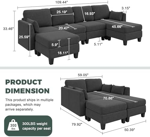 Modular Sectional Sofa 6 Seaters Modular Sleeper Sofa Couch | Comfy Sectional...