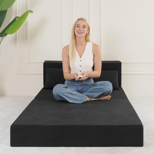 Fvkind Folding Futon Couch, Convertible Sleeper, Standard Size, Dark Grey | R...